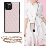 Chain Lanyard Stitching Rhombus Shock-Proof Protective Phone Case for iPhone 12 Pro Max