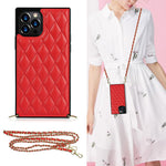 Chain Lanyard Stitching Rhombus Shock-Proof Protective Phone Case for iPhone 12 Pro Max