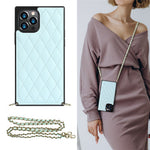 Chain Lanyard Stitching Rhombus Shock-Proof Protective Phone Case for iPhone 12 Pro Max