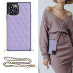 Chain Lanyard Stitching Rhombus Shock-Proof Protective Phone Case for iPhone 12 Pro Max