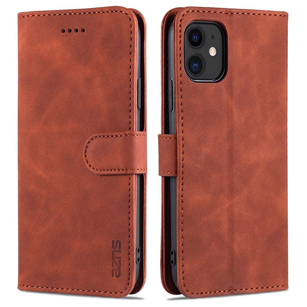 AZNS PU Leather Stand Wallet Design Phone Cover Shell for iPhone 12/12 Pro 6.1 inch
