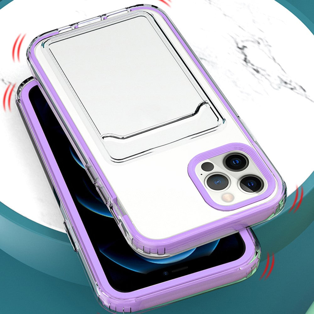 Clear Gradient Soft TPU Shock-Absorbing Bumper Protective Case with Card Holder for iPhone 12 6.1 inch / 12 Pro 6.1 inch