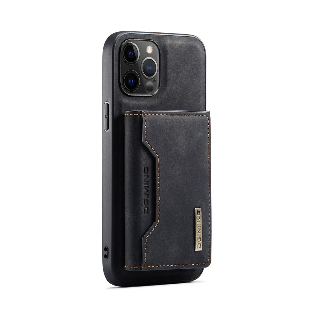 DG.MING M2 Series PU Leather Magnetic Tri-fold Wallet Phone Case with Kickstand for iPhone 12 / 12 Pro