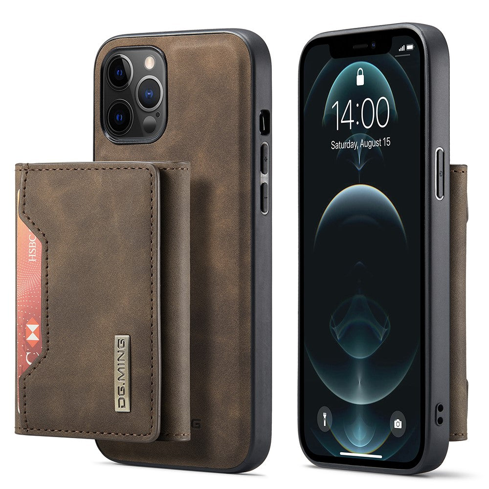 DG.MING M2 Series PU Leather Magnetic Tri-fold Wallet Phone Case with Kickstand for iPhone 12 / 12 Pro
