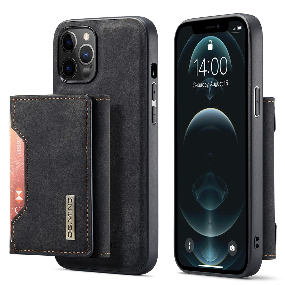 DG.MING M2 Series Kickstand Design Magnetic Tri-fold Wallet Leather Phone Case Shell for iPhone 12 Pro Max 6.7 inch
