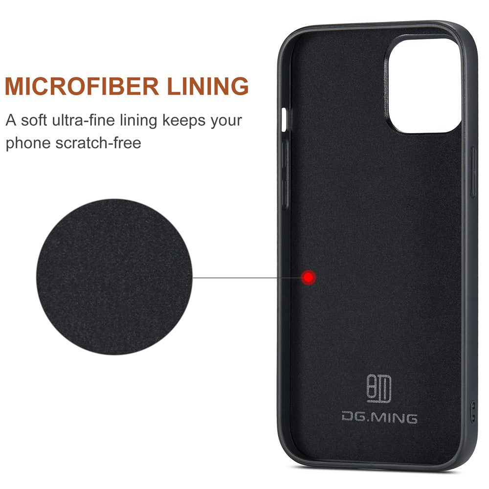DG.MING M2 Series Kickstand Design Magnetic Tri-fold Wallet Leather Phone Case Shell for iPhone 12 Pro Max 6.7 inch