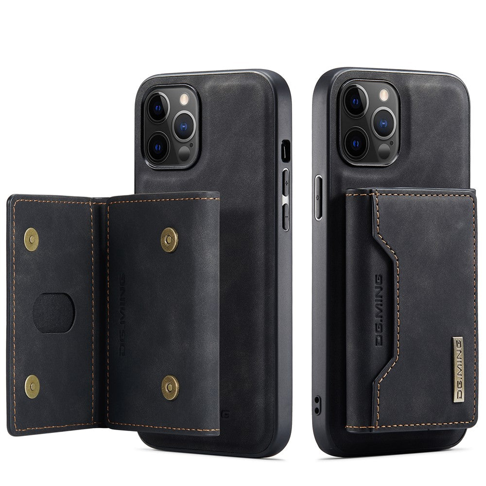 DG.MING M2 Series Kickstand Design Magnetic Tri-fold Wallet Leather Phone Case Shell for iPhone 12 Pro Max 6.7 inch