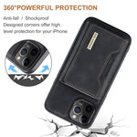 DG.MING M2 Series Kickstand Design Magnetic Tri-fold Wallet Leather Phone Case Shell for iPhone 12 Pro Max 6.7 inch
