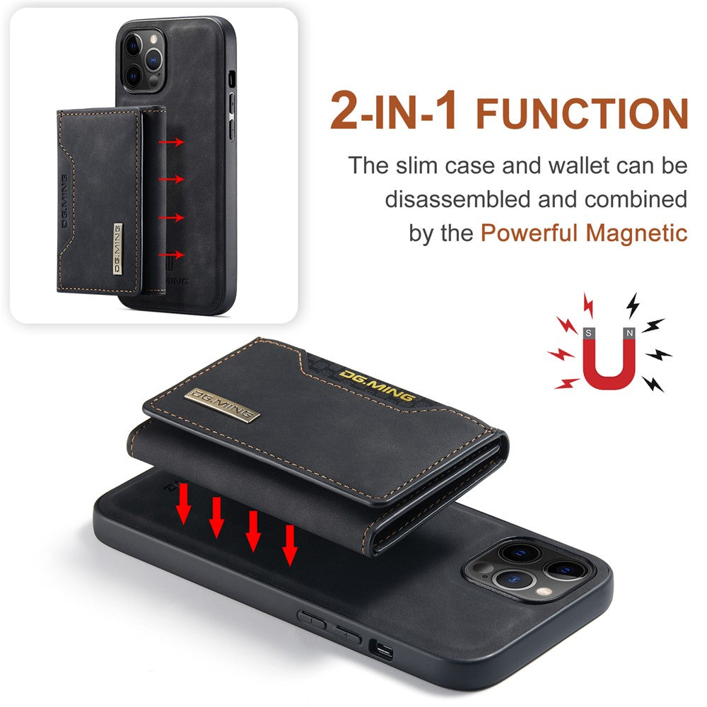 DG.MING M2 Series Kickstand Design Magnetic Tri-fold Wallet Leather Phone Case Shell for iPhone 12 Pro Max 6.7 inch