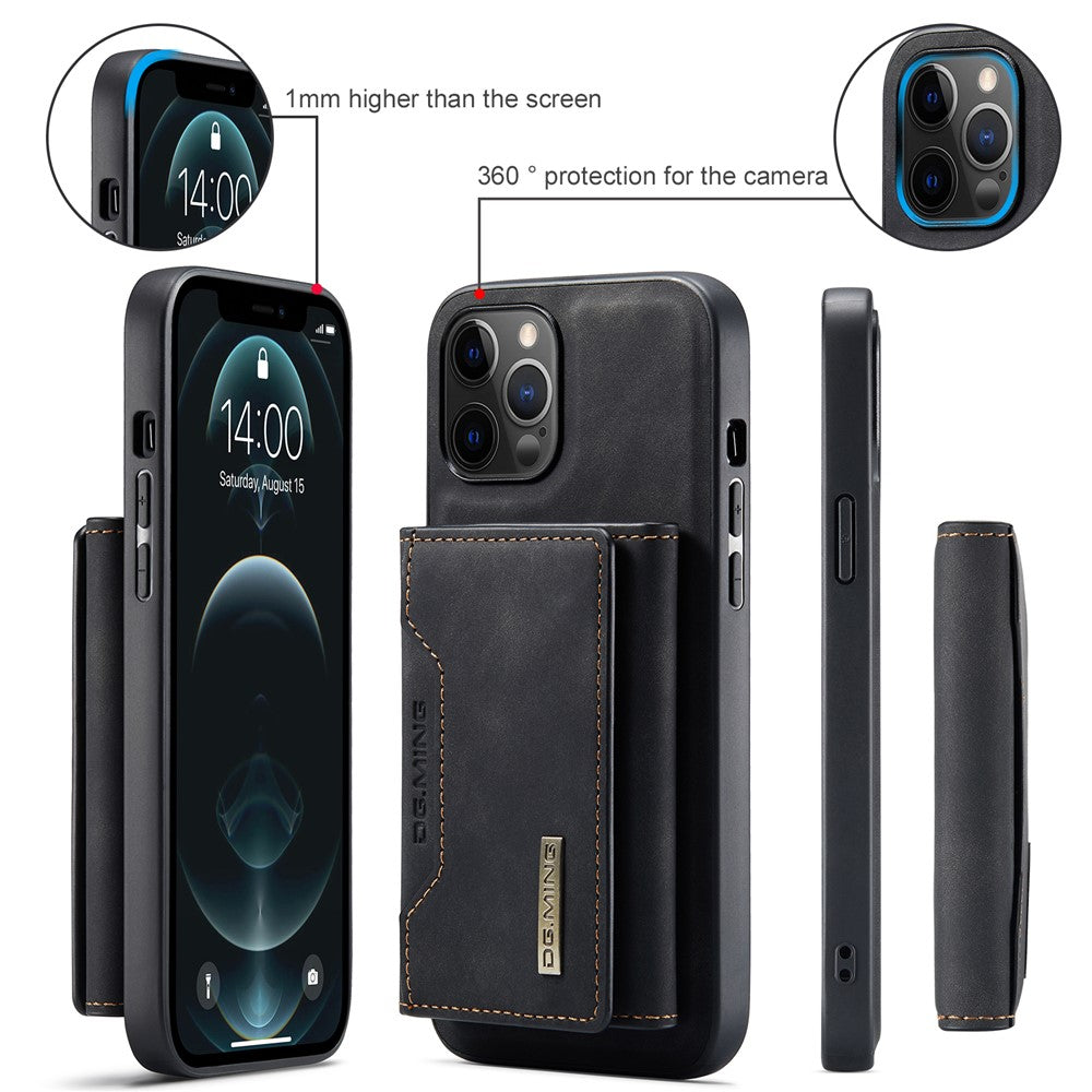DG.MING M2 Series Kickstand Design Magnetic Tri-fold Wallet Leather Phone Case Shell for iPhone 12 Pro Max 6.7 inch