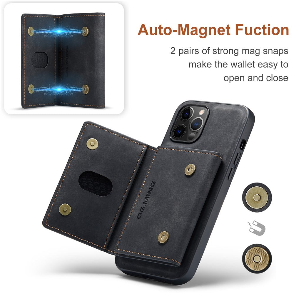 DG.MING M2 Series Kickstand Design Magnetic Tri-fold Wallet Leather Phone Case Shell for iPhone 12 Pro Max 6.7 inch