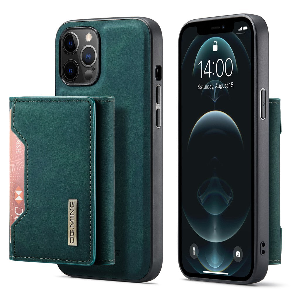 DG.MING M2 Series Kickstand Design Magnetic Tri-fold Wallet Leather Phone Case Shell for iPhone 12 Pro Max 6.7 inch