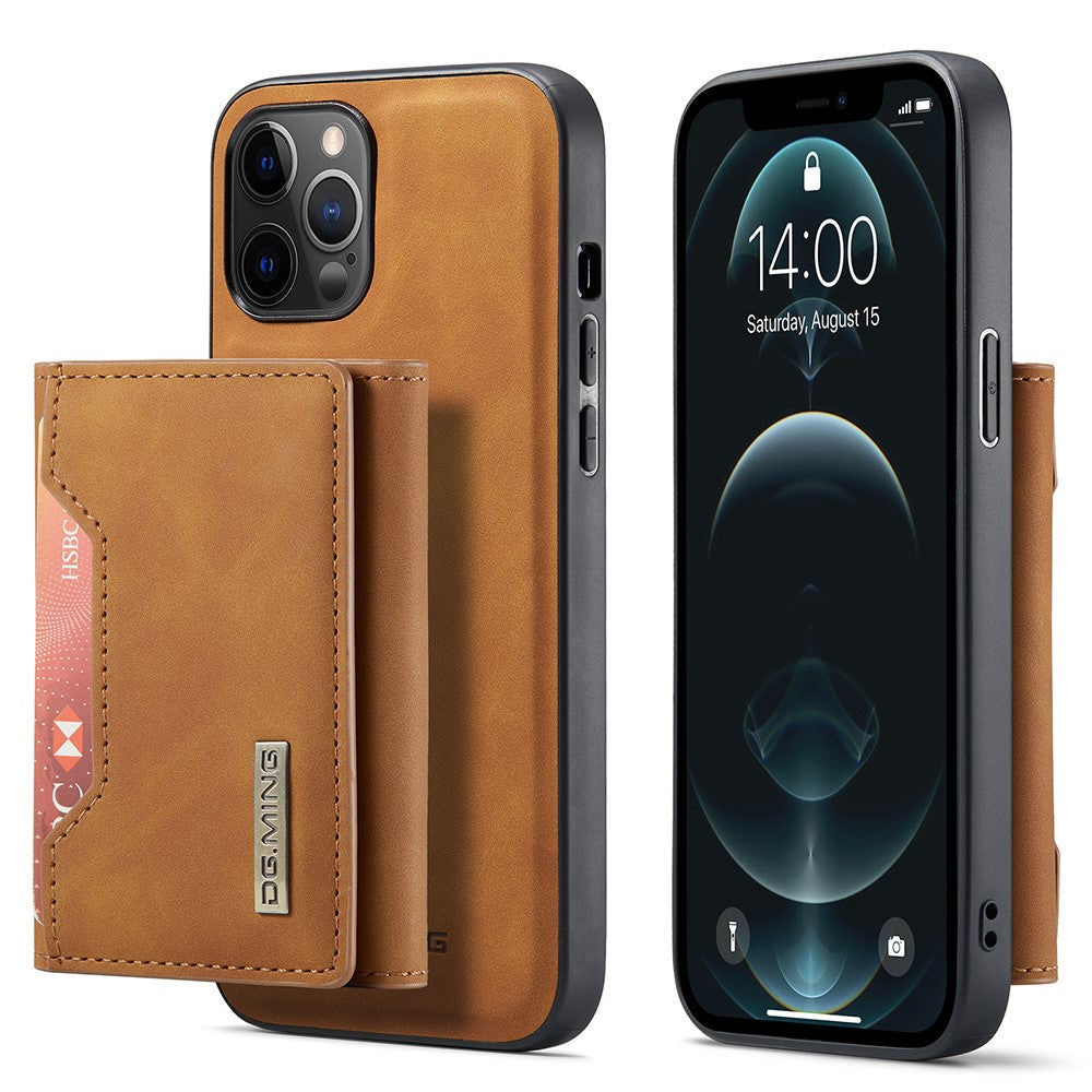 DG.MING M2 Series Kickstand Design Magnetic Tri-fold Wallet Leather Phone Case Shell for iPhone 12 Pro Max 6.7 inch