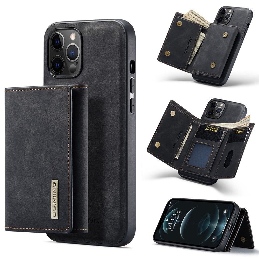 DG.MING M1 Series PU Leather Kickstand Protective Phone Case Shell with Magnetic Tri-fold Wallet for iPhone 12 Pro Max 6.7 inch