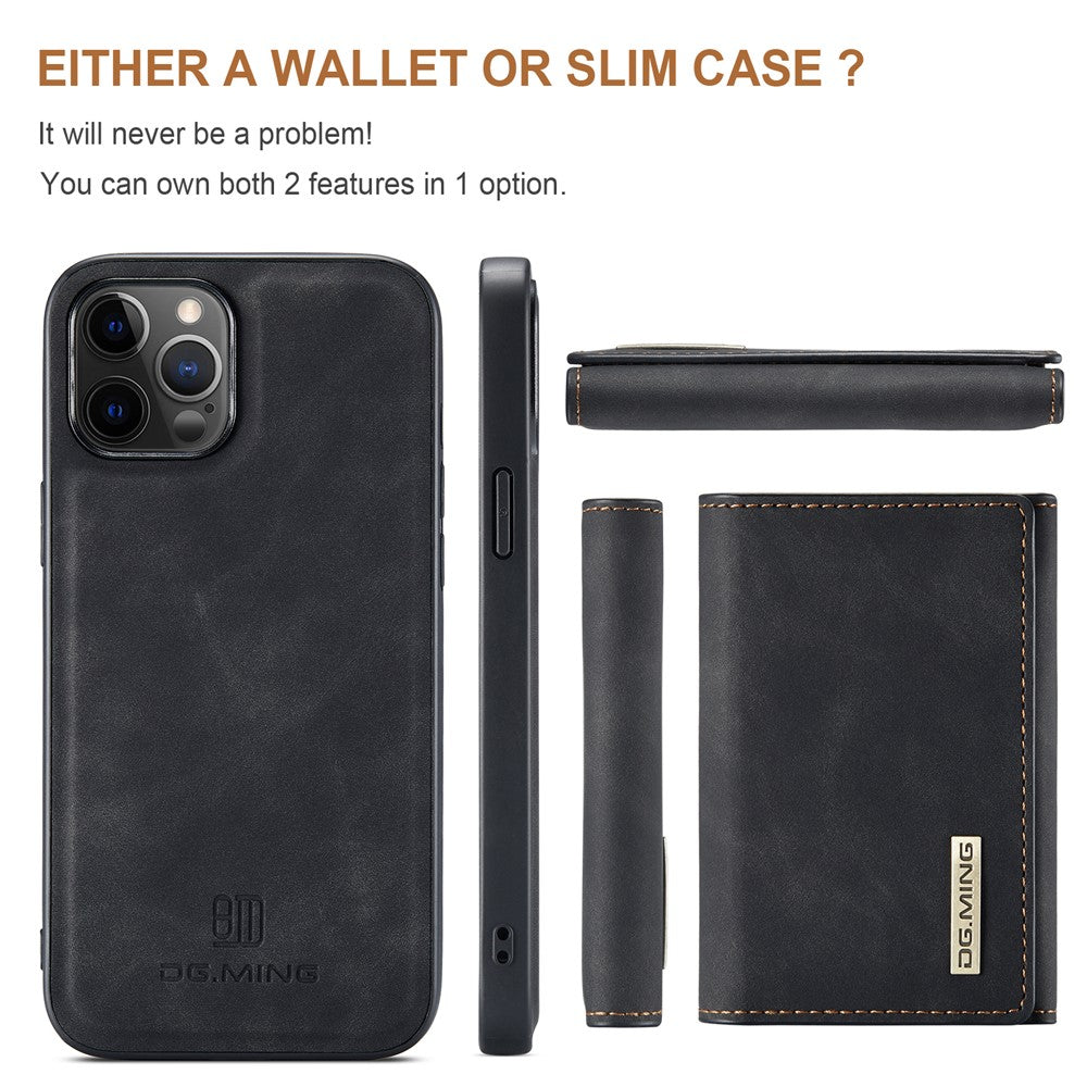 DG.MING M1 Series PU Leather Kickstand Protective Phone Case Shell with Magnetic Tri-fold Wallet for iPhone 12 Pro Max 6.7 inch