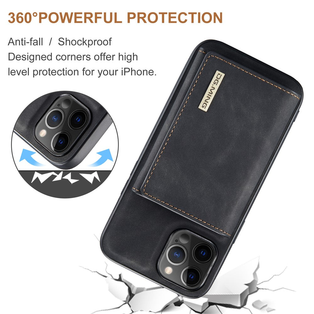 DG.MING M1 Series PU Leather Kickstand Protective Phone Case Shell with Magnetic Tri-fold Wallet for iPhone 12 Pro Max 6.7 inch