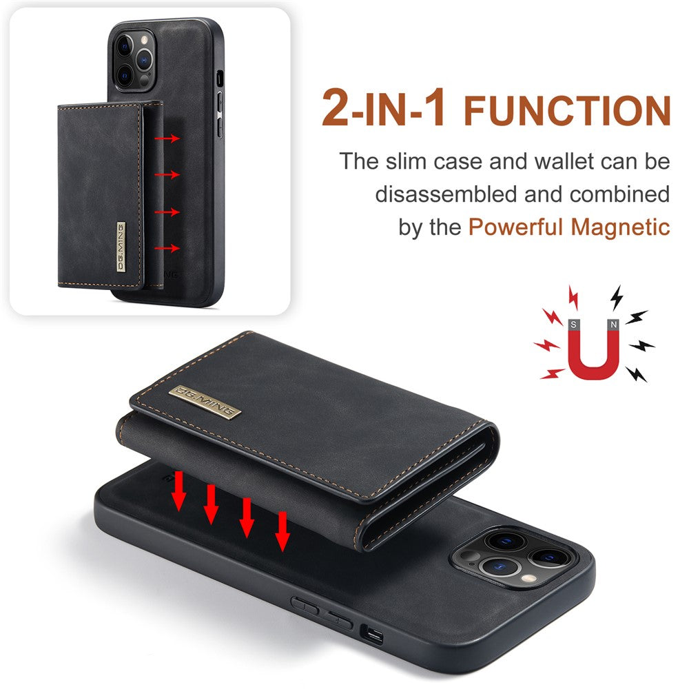 DG.MING M1 Series PU Leather Kickstand Protective Phone Case Shell with Magnetic Tri-fold Wallet for iPhone 12 Pro Max 6.7 inch