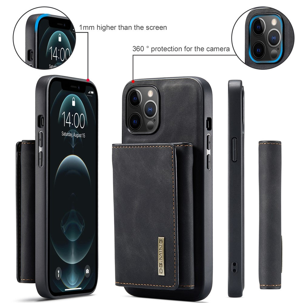 DG.MING M1 Series PU Leather Kickstand Protective Phone Case Shell with Magnetic Tri-fold Wallet for iPhone 12 Pro Max 6.7 inch