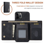 DG.MING M1 Series PU Leather Kickstand Protective Phone Case Shell with Magnetic Tri-fold Wallet for iPhone 12 Pro Max 6.7 inch