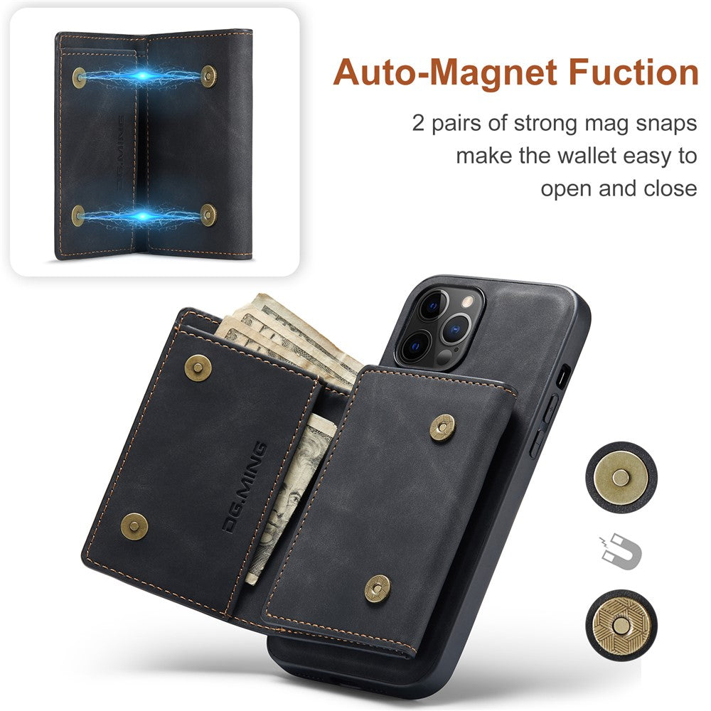DG.MING M1 Series PU Leather Kickstand Protective Phone Case Shell with Magnetic Tri-fold Wallet for iPhone 12 Pro Max 6.7 inch