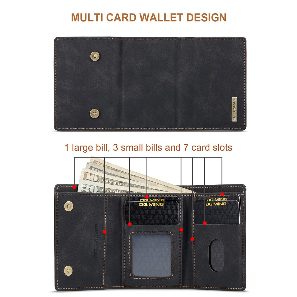 DG.MING M1 Series PU Leather Kickstand Protective Phone Case Shell with Magnetic Tri-fold Wallet for iPhone 12 Pro Max 6.7 inch