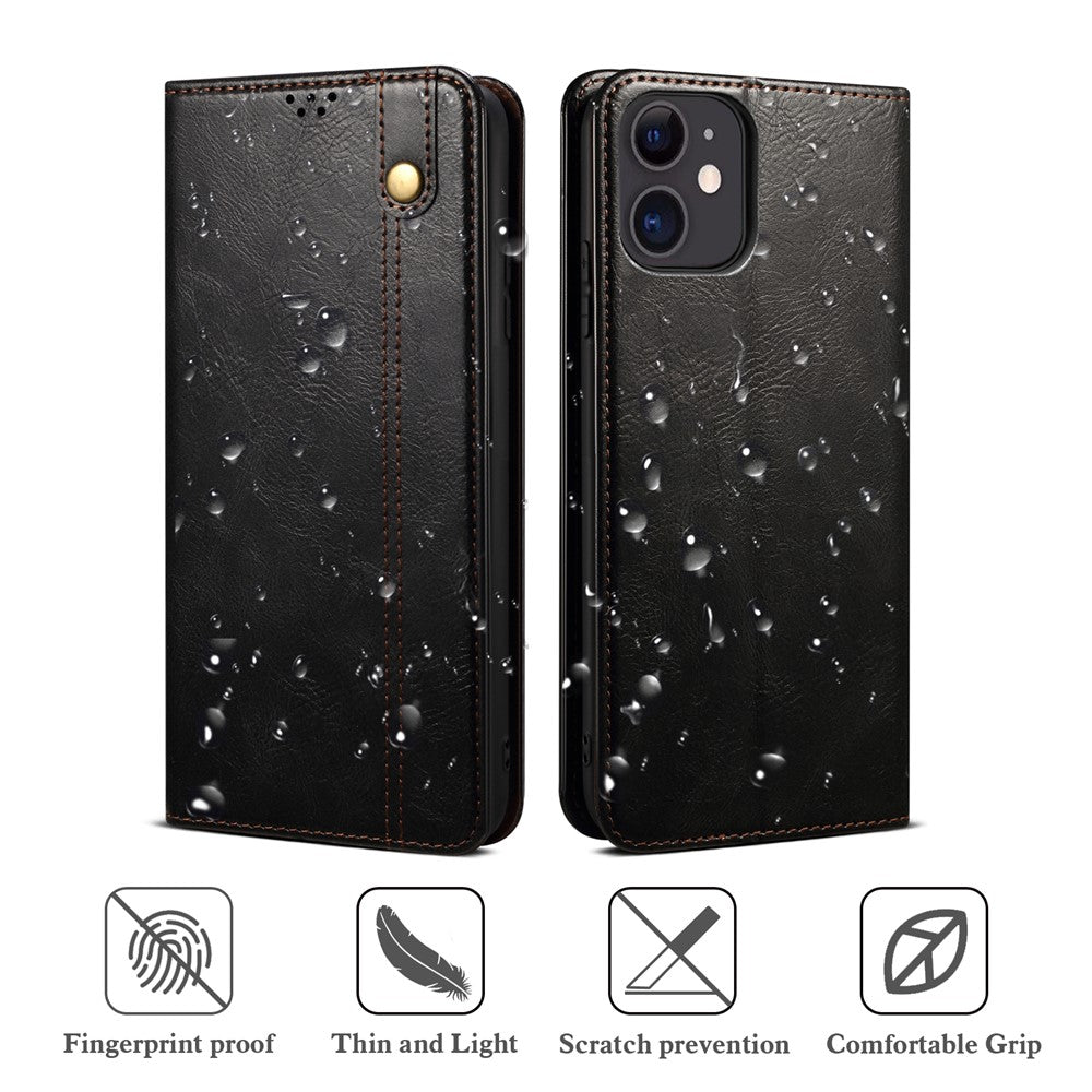 Wallet Design Oil-Waxy Leather Full Protection Phone Stand Case for iPhone 13 6.1 inch