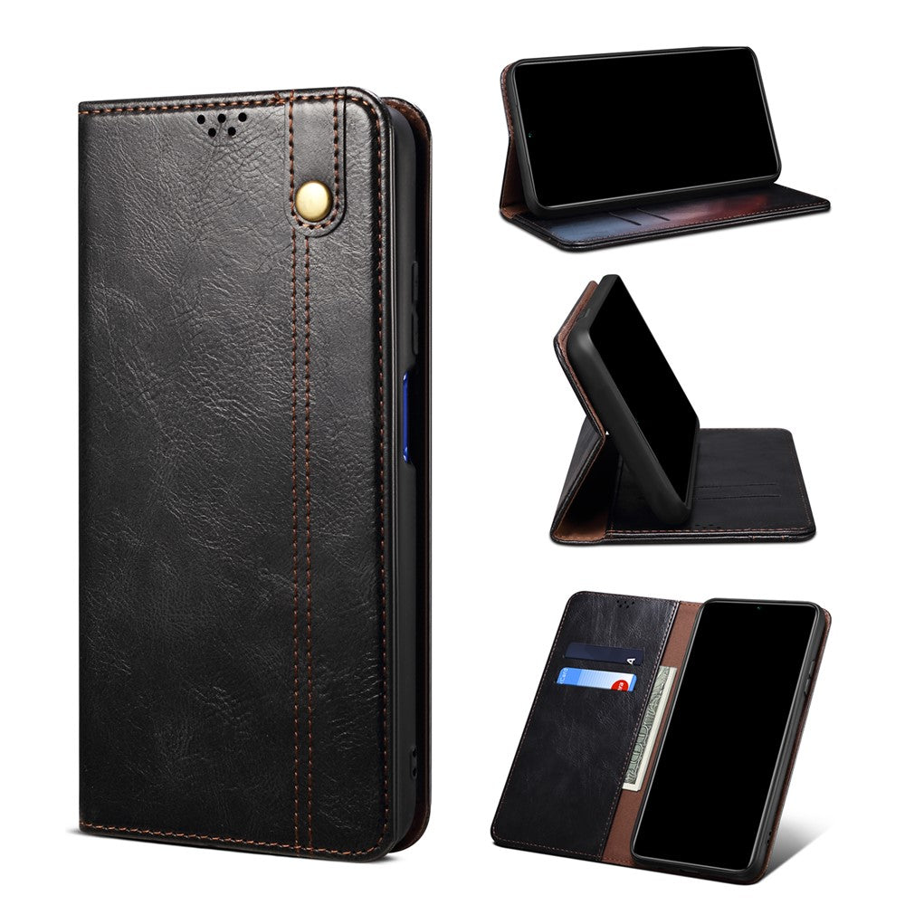 Wallet Design Oil-Waxy Leather Full Protection Phone Stand Case for iPhone 13 6.1 inch