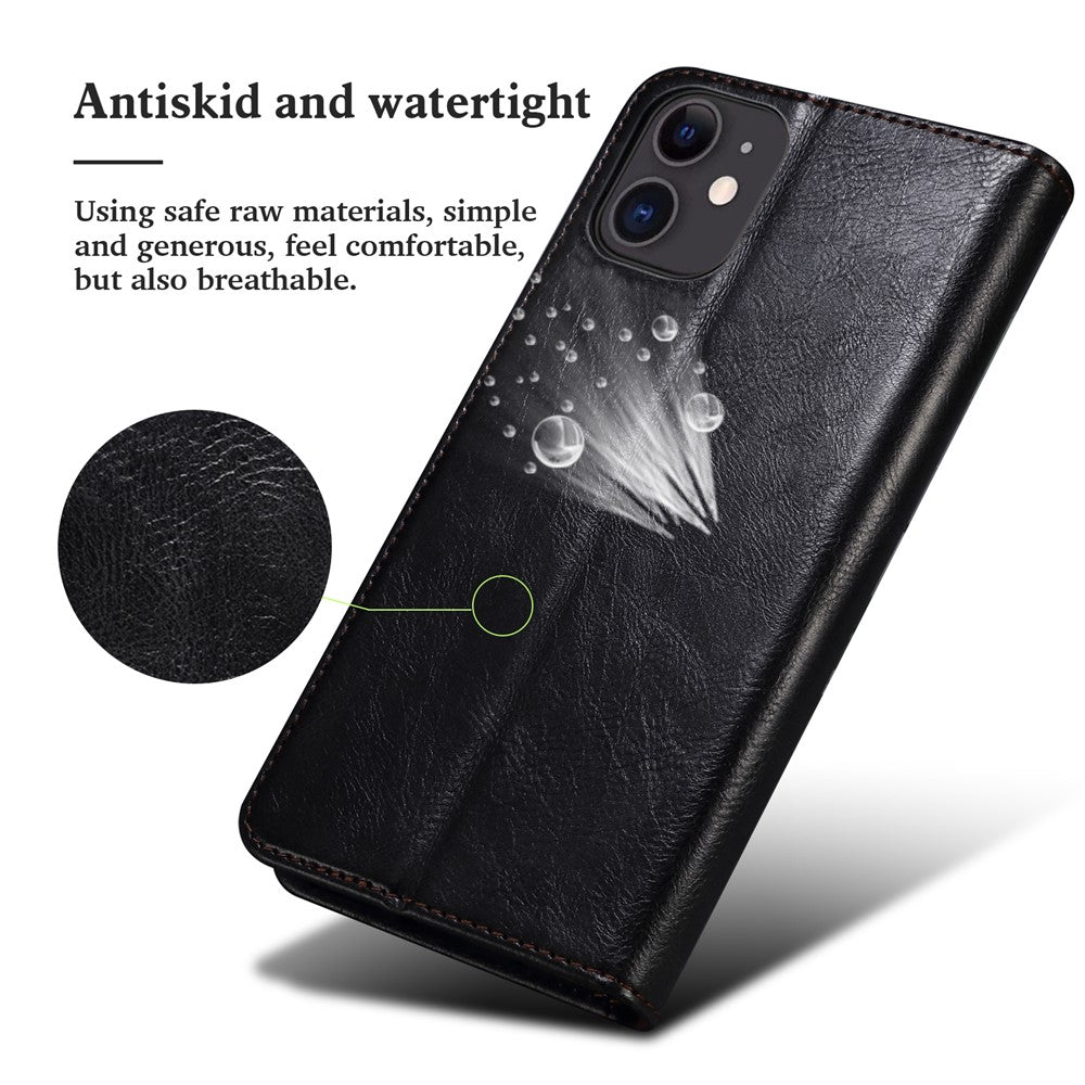 Wallet Design Oil-Waxy Leather Full Protection Phone Stand Case for iPhone 13 6.1 inch