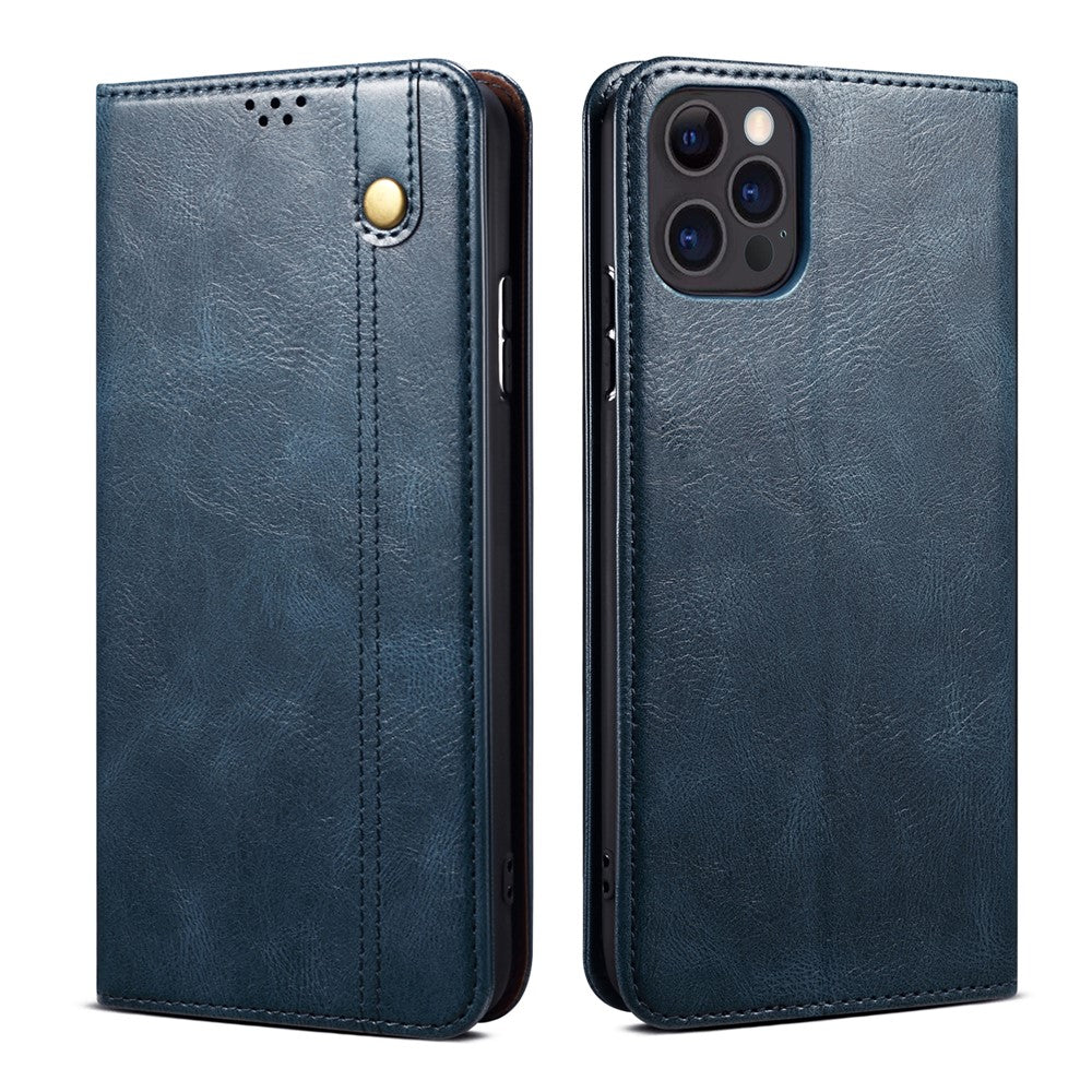 Wallet Design Oil-Waxy Leather Full Protection Phone Stand Case for iPhone 13 6.1 inch
