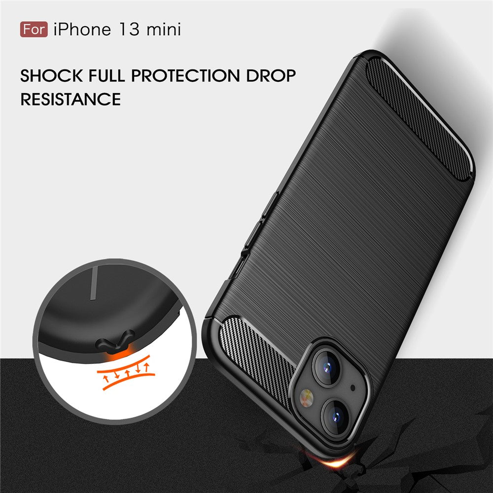 TPU Carbon Fiber Texture Brushed Flexible Phone Protective Back Case for iPhone 13 mini 5.4 inch