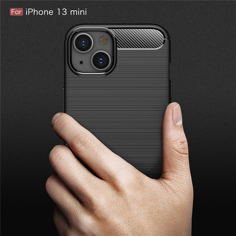 TPU Carbon Fiber Texture Brushed Flexible Phone Protective Back Case for iPhone 13 mini 5.4 inch