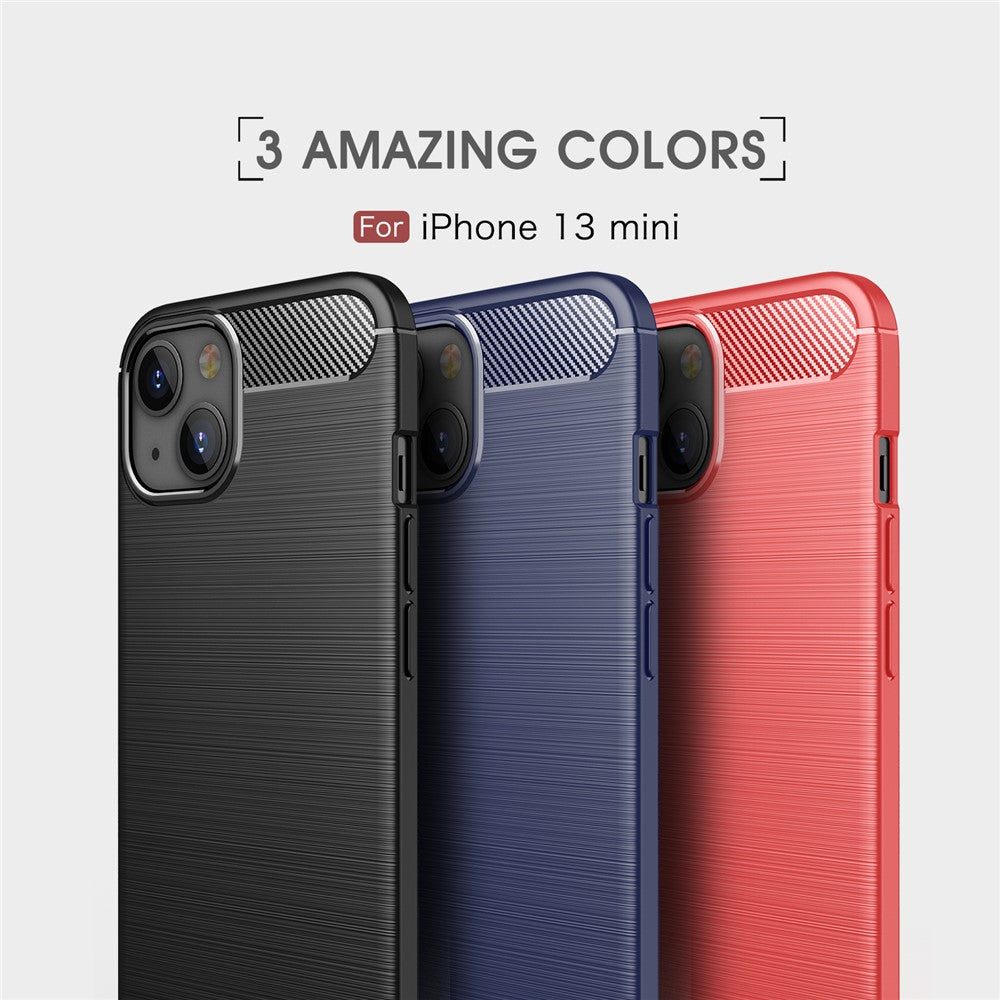 TPU Carbon Fiber Texture Brushed Flexible Phone Protective Back Case for iPhone 13 mini 5.4 inch