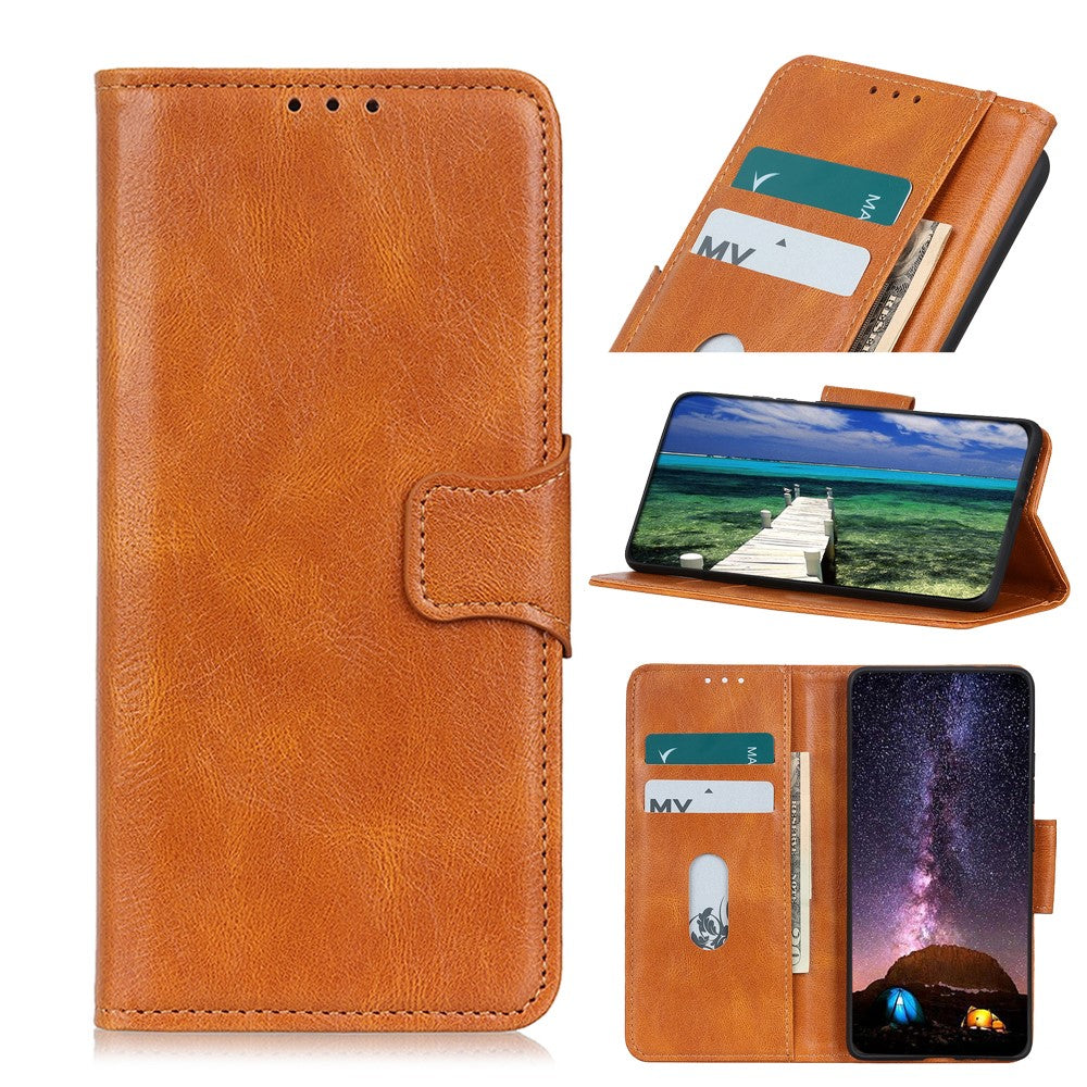 Crazy Horse PU Leather Wallet Protective Case Shell with Stand for iPhone 13 Pro 6.1-inch