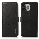 KHAZNEH Litchi Tekstur Anti-tyveri Swiping Design Ægte Læder Pung Telefon Cover Etui til iPhone 13 Pro Max 6,7 tommer