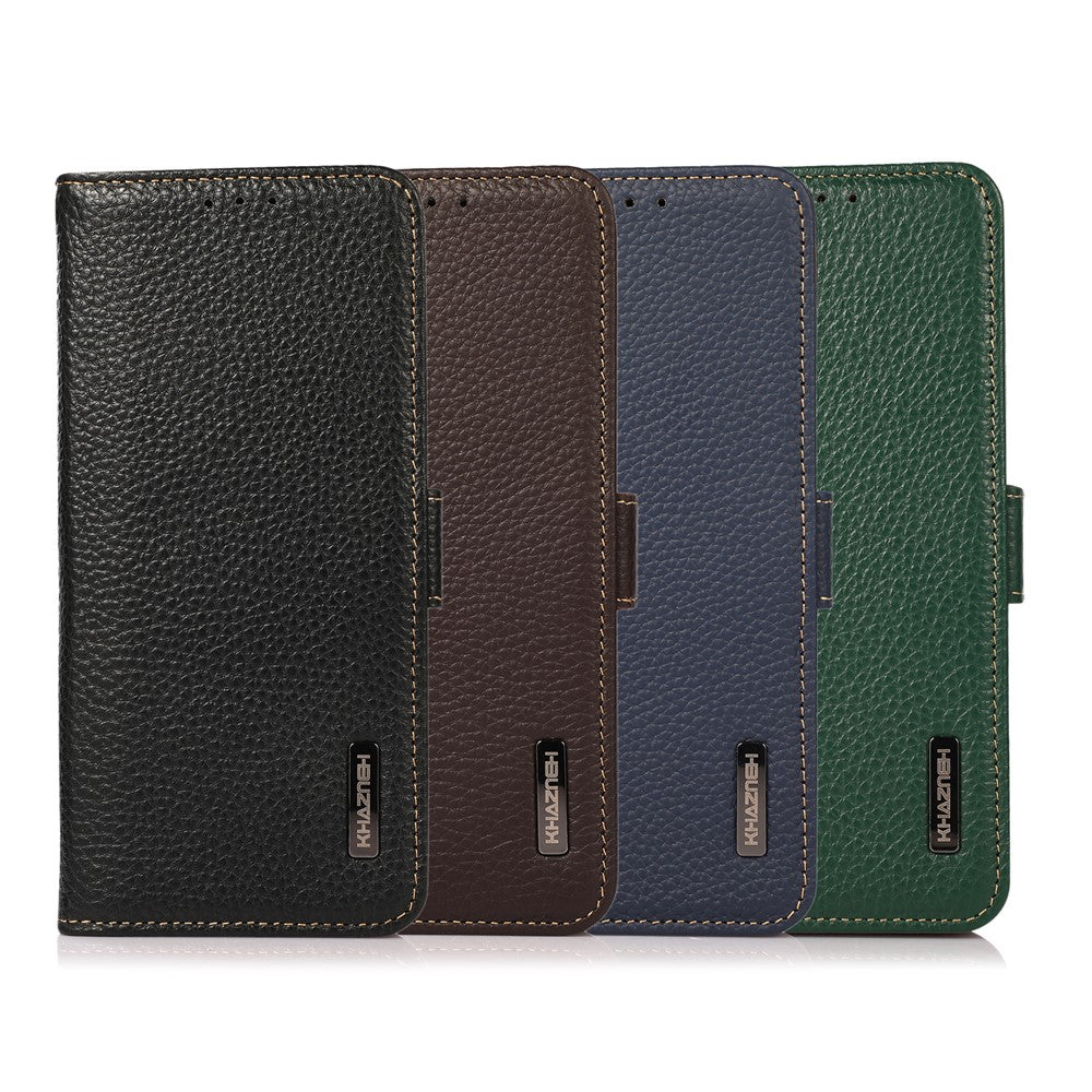 KHAZNEH Litchi Tekstur Anti-tyveri Swiping Design Ægte Læder Pung Telefon Cover Etui til iPhone 13 Pro Max 6,7 tommer