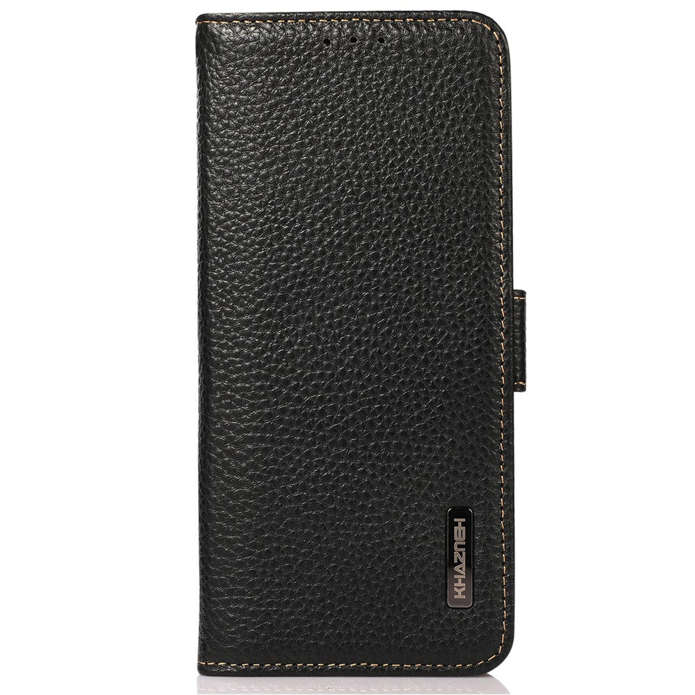 KHAZNEH Litchi Tekstur Anti-tyveri Swiping Design Ægte Læder Pung Telefon Cover Etui til iPhone 13 Pro Max 6,7 tommer