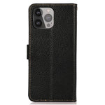 KHAZNEH Litchi Tekstur Anti-tyveri Swiping Design Ægte Læder Pung Telefon Cover Etui til iPhone 13 Pro Max 6,7 tommer