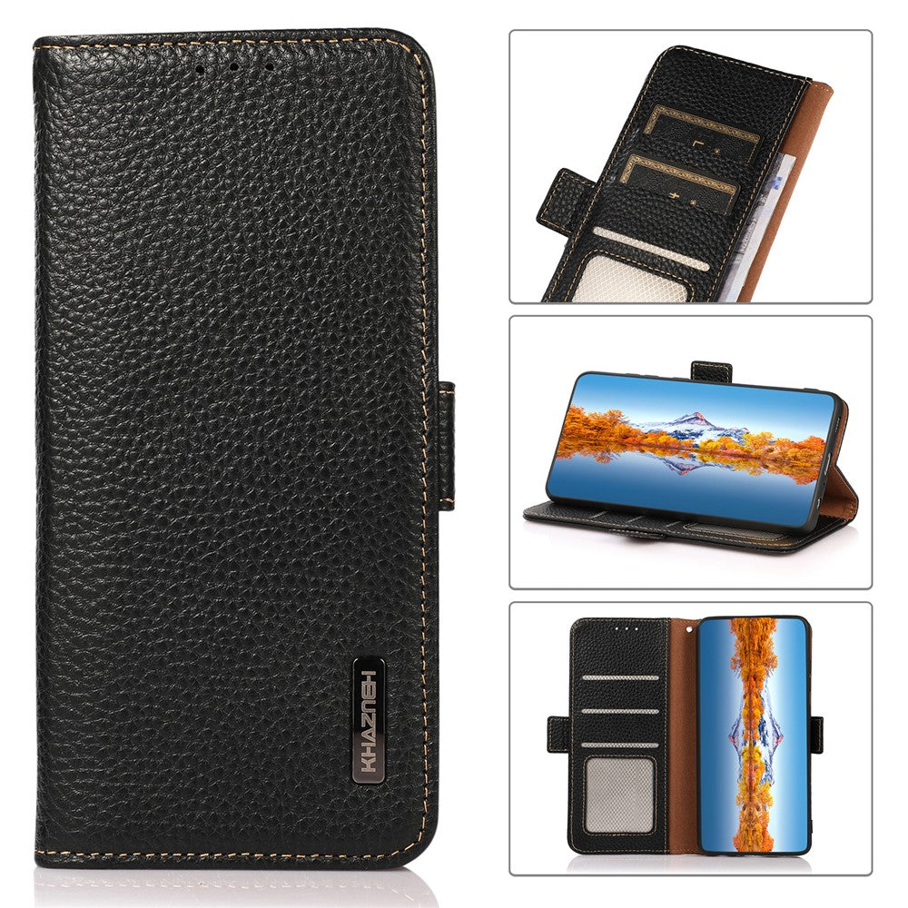 KHAZNEH Litchi Tekstur Anti-tyveri Swiping Design Ægte Læder Pung Telefon Cover Etui til iPhone 13 Pro Max 6,7 tommer