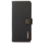 KHAZNEH Genuine Leather Anti-theft Swiping Design Wallet Phone Case  Stand Shell for iPhone 13 Pro 6.1 inch