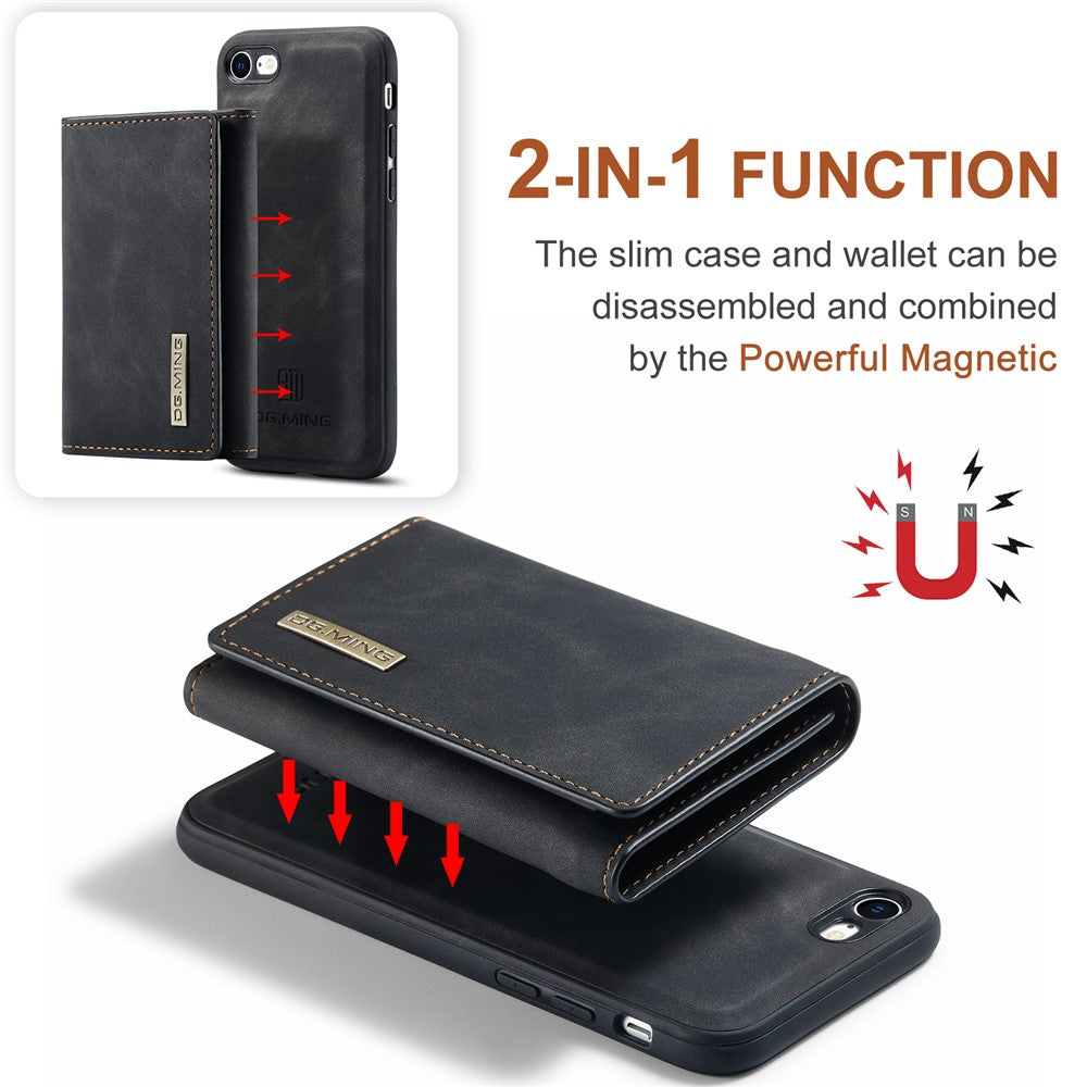 DG.MING M1 Series 2 in 1 Detachable Magnetic Leather Wallet Case Wireless Charging Support with Kickstand for iPhone 7 4.7 inch/8 4.7 inch/SE (2020)/SE (2022)