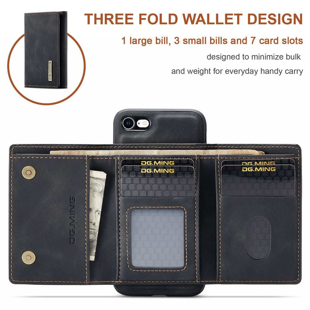 DG.MING M1 Series 2 in 1 Detachable Magnetic Leather Wallet Case Wireless Charging Support with Kickstand for iPhone 7 4.7 inch/8 4.7 inch/SE (2020)/SE (2022)