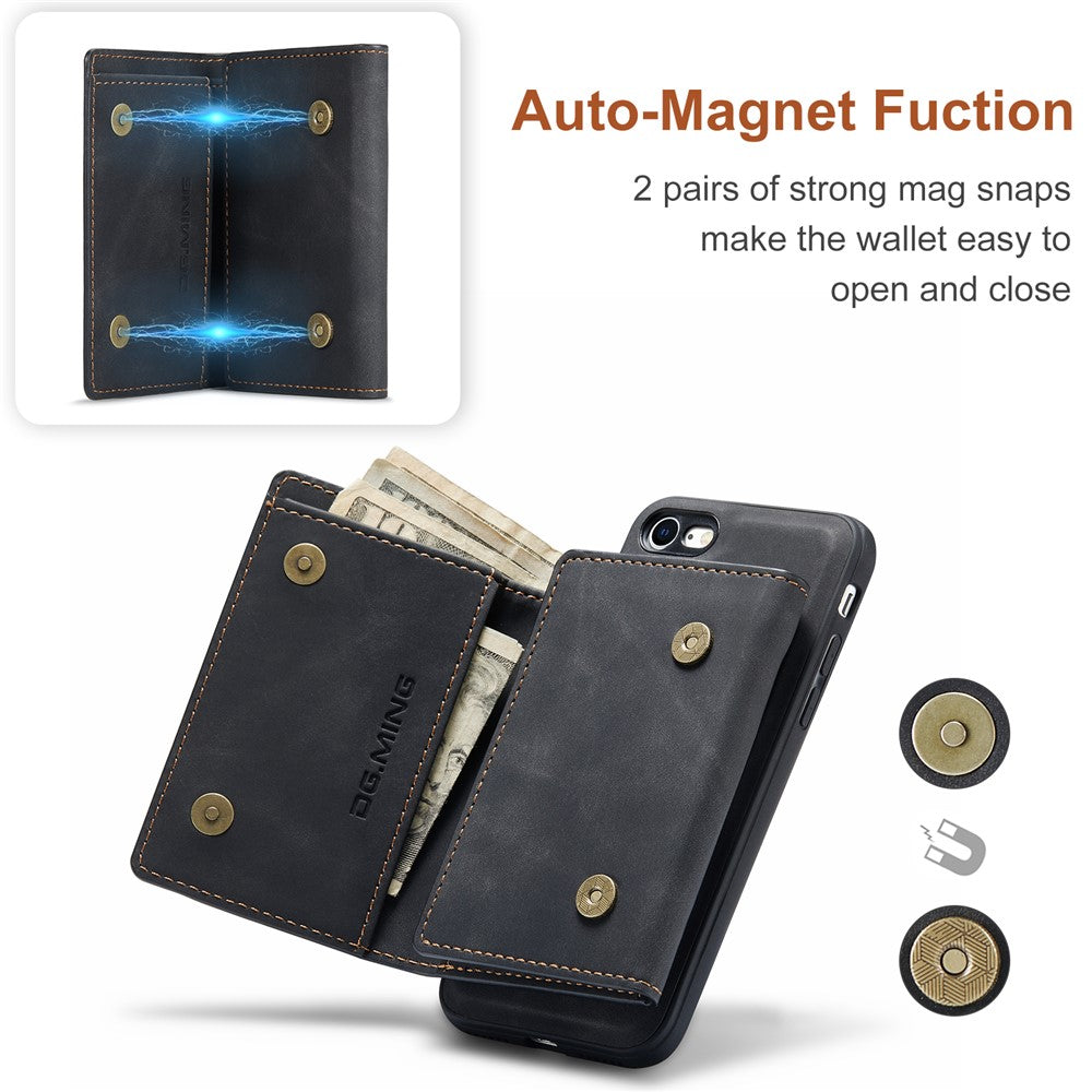 DG.MING M1 Series 2 in 1 Detachable Magnetic Leather Wallet Case Wireless Charging Support with Kickstand for iPhone 7 4.7 inch/8 4.7 inch/SE (2020)/SE (2022)