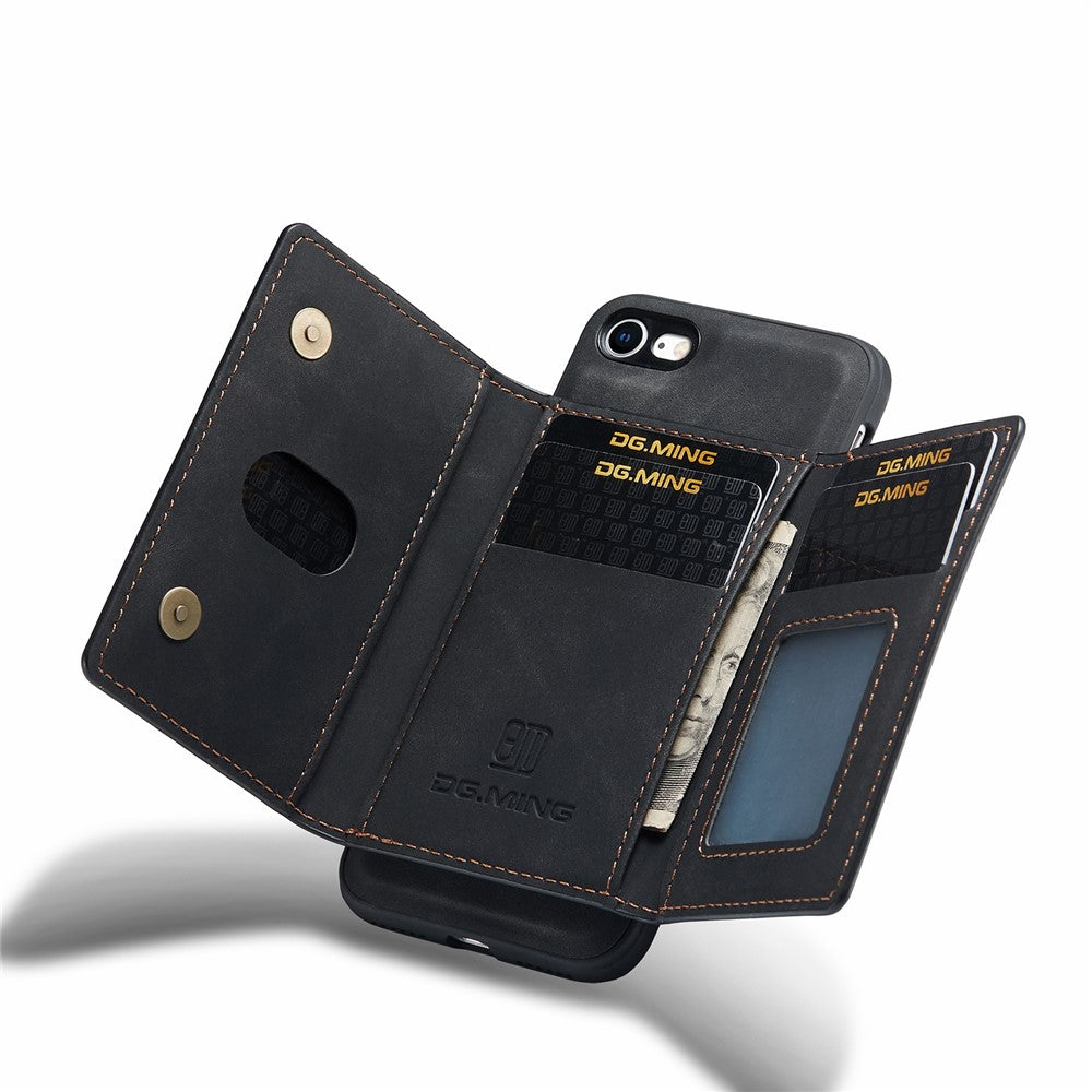DG.MING M2-serien multifunktionelt magnetisk aftageligt pung cover med støttefod til iPhone 7 4,7 tommer/8 4,7 tommer/SE (2020)/SE (2022)