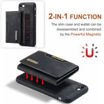 DG.MING M2-serien multifunktionelt magnetisk aftageligt pung cover med støttefod til iPhone 7 4,7 tommer/8 4,7 tommer/SE (2020)/SE (2022)