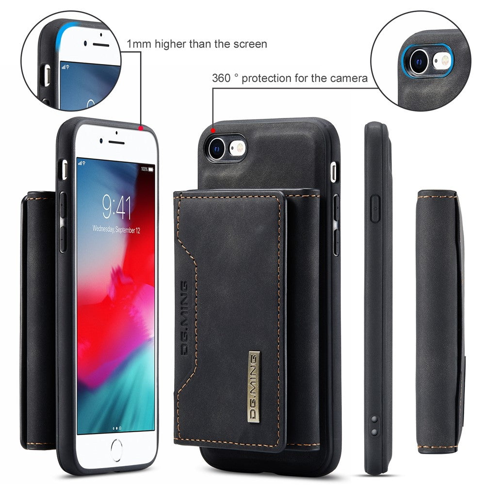 DG.MING M2-serien multifunktionelt magnetisk aftageligt pung cover med støttefod til iPhone 7 4,7 tommer/8 4,7 tommer/SE (2020)/SE (2022)
