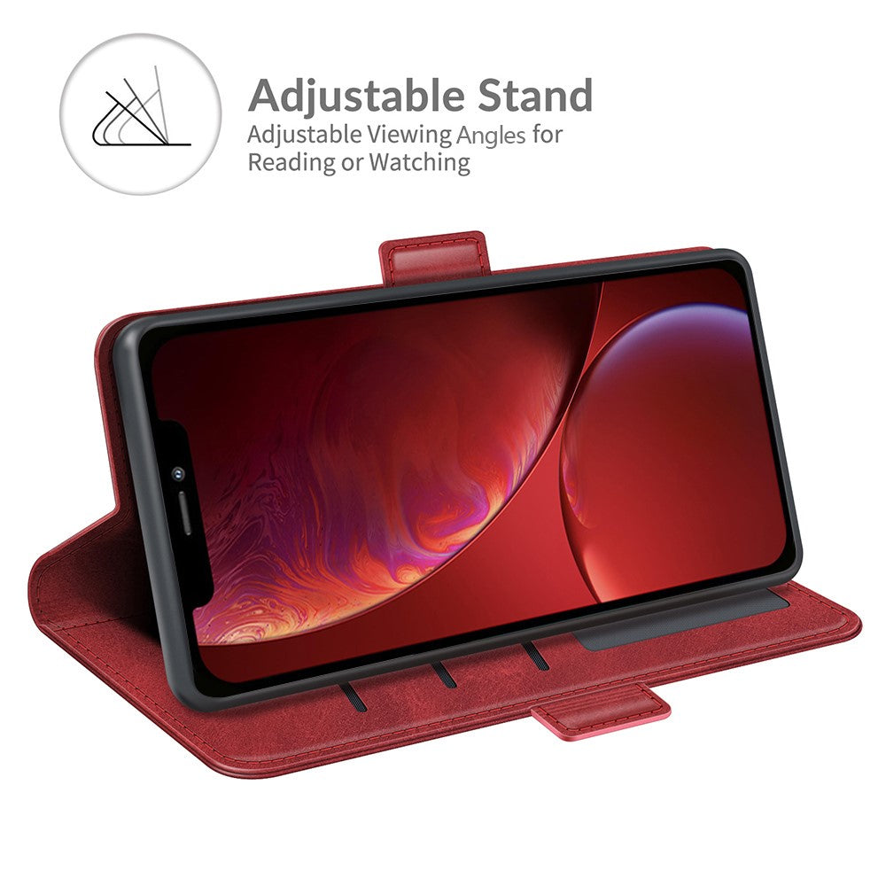 PU Leather Full Protection Wallet Cover Stand Case with Magnetic Double Clasp for iPhone 13 6.1-inch