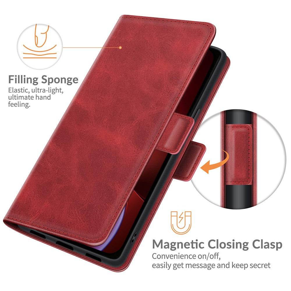PU Leather Full Protection Wallet Cover Stand Case with Magnetic Double Clasp for iPhone 13 6.1-inch