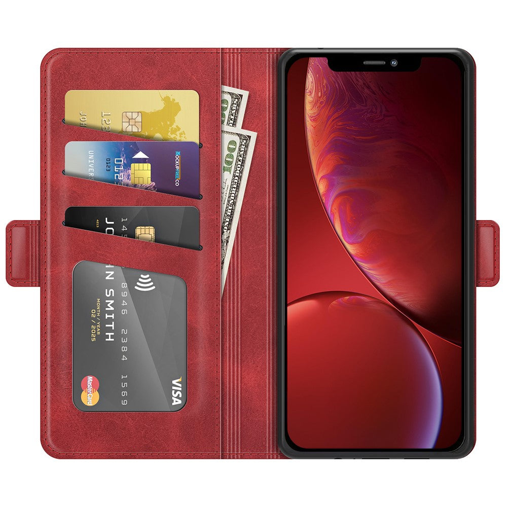 PU Leather Full Protection Wallet Cover Stand Case with Magnetic Double Clasp for iPhone 13 6.1-inch