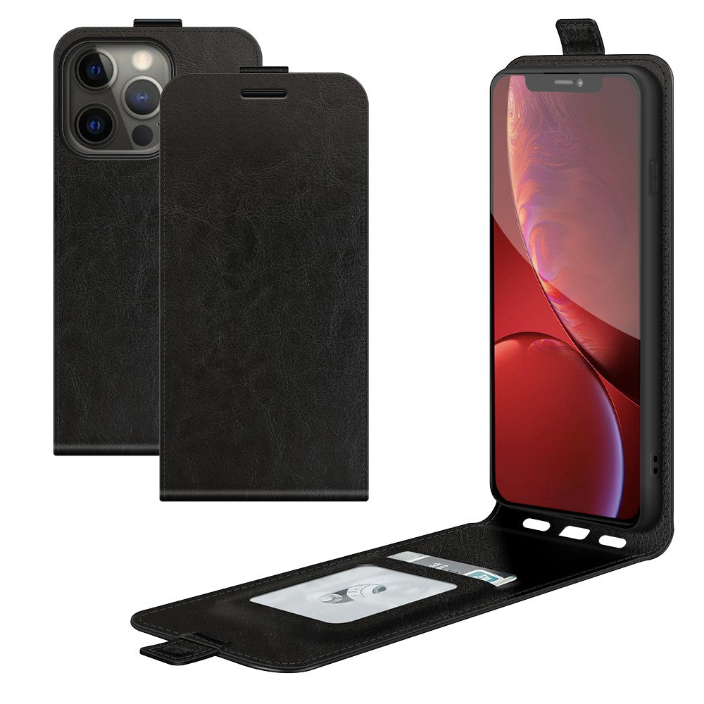 Crazy Horse Tekstur Vertikalt Flip Læder Telefoncover med Kortlomme til iPhone 13 Pro 6.1 tommer