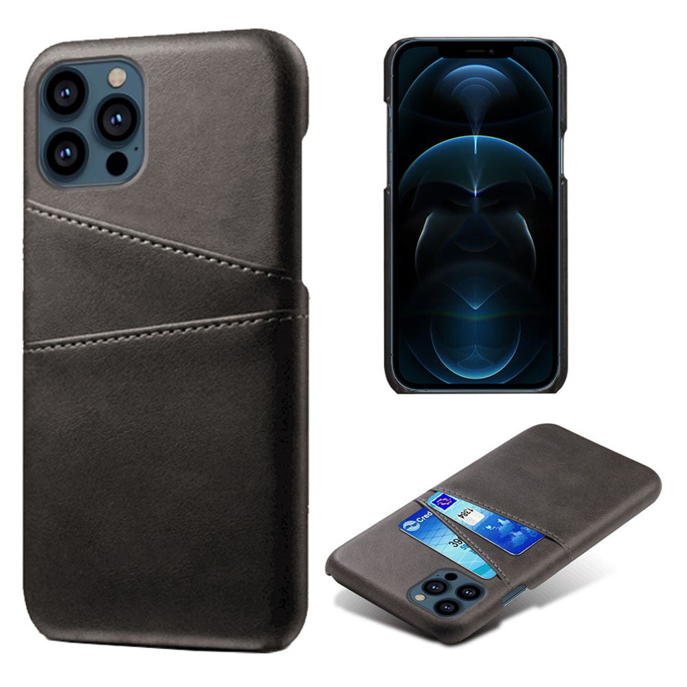 Dual Card Slots PU Leather Coated PC Phone Case Shell for iPhone 13 Pro Max 6.7 inch